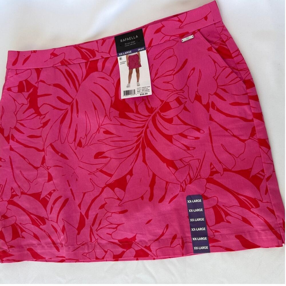 Rafaella Women’s Floral Athletic Skort Pink 2XL NWT Tropical Resort Wear Pockets - Picture 2 of 8